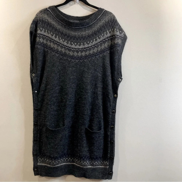 CASSIS Sz M/L Merino Mohair Side Buttons Pockets Fair Isle Style V-Neck Tunic - Picture 1 of 6